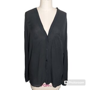 Black Brandy Melville Long Sleeve Button Front Blouse Top